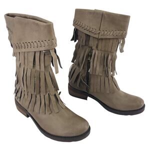 Divine Follie Beige Leather Fringe Western Boots Women's Size 8 Pre-Owned